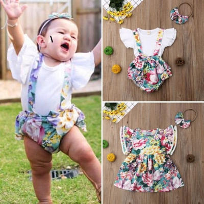

2Pcs Baby Kids Girl Cute Vest Tank Tops Strap Flower Bibs Outfits Clothes Set Sunsuit Jumpsuit Summer