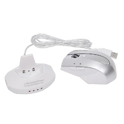 

24G Wireless Rechargeable Mouse Optical 6D Gaming Mouse with 4 Ports USB Hub Charging Dock MG-011 Black&Silver