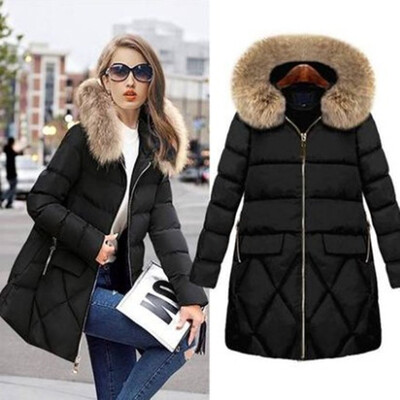 

Tailored Women Outerwear Fur Hooded Button Coat Long Solid Jackets Pocket Coats