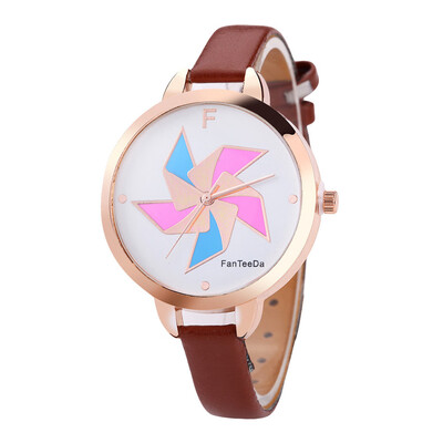 

FanTeeDa Womens Watches Childhood Windmill Pattern Dial Ladies Casual Quartz Wristwatch Leather Strap Clock Gift Reloj Mujer