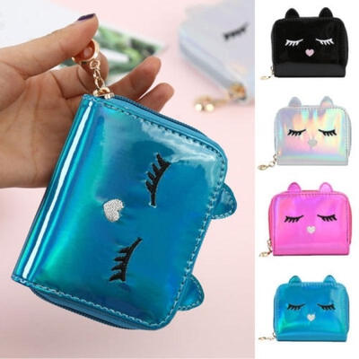 

Leather Card Holder Coin Purse Clutch Bag Hologram Laser Wallet Metallic Color