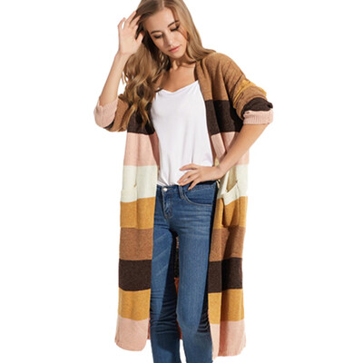 

〖Follure〗Women Autumn Winter Casual Cardigan Color Matching Pocket Sweater Cardigan