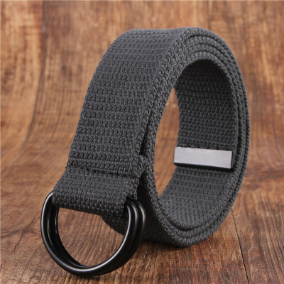 

Canvas belt fashion black Alloy double ring buckle Men belt casual simple Men&Women cowboy pants belt