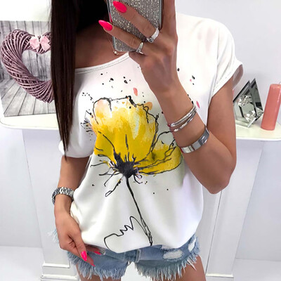 

Nomeni Women Casual Floral Print Blouse Short Sleeve Loose Top Shirt Tee