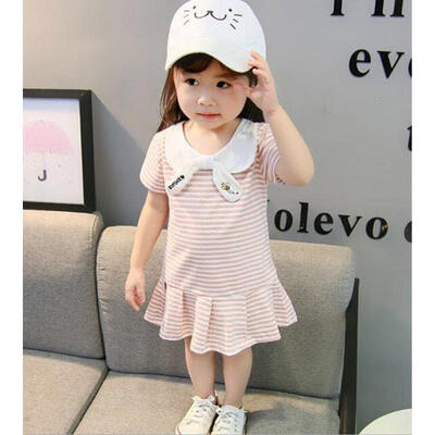 

Children Summer Striped Stretch Dress Kids Girl&39s Cotton Short Sleeve Dress