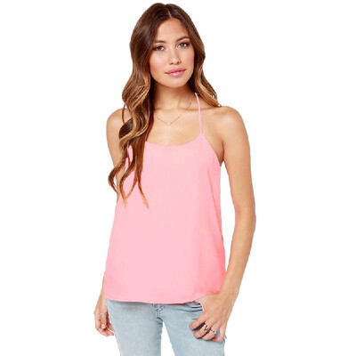 

Fashion Women Strappy T-Shirt Scoop Neck Open Back Spaghetti Strap Tank Top Royal BluePinkPurple