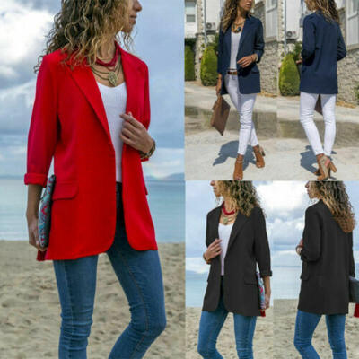 

US Women Casual Blazer Suit Top Jacket Lady Slim Long Sleeve Jacket Coat Outwear
