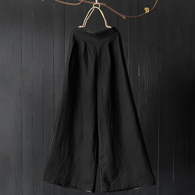 

Ladieshigh-waist Cotton Flax Slack-size Casual Wide-legged Pants