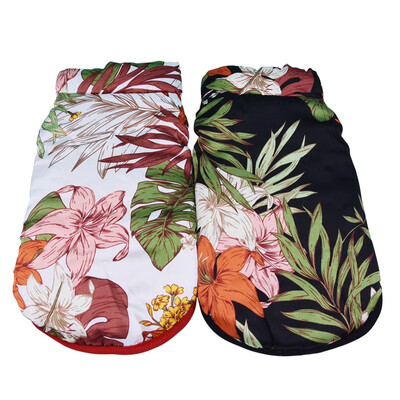 Hawaii Dog Printed Coat Summer Clothes Dog Hawaiian Style Short Clothing Thin Sleeves Costume Cute Pet Clothes With Leaf Pattern