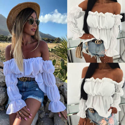 

Fashion Womens Ladies Summer Off-shoulder Tops Casual Blouse Crop Tops T-Shirt