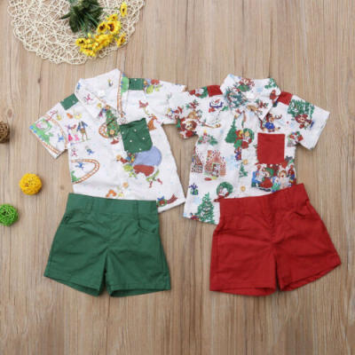 

Newborn Baby Boy Christmas Clothes Cartoon Short Sleeve T-ShirtShort Pants Set