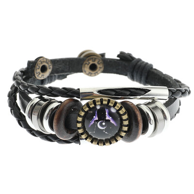 

Retro Leather Rope Twelve Constellations Time Gem Weaving Bracelet Fashion Wild Men Women Accessories
