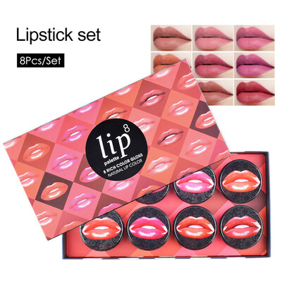 

LAMUSELAND 8Pcs Waterproof Long Lasting Velvet Lip Stick Gloss Palette Makeup
