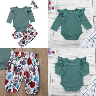 

Newborn Infant Baby Girls Tops Romper Floral Pants Headband Outfit Clothes