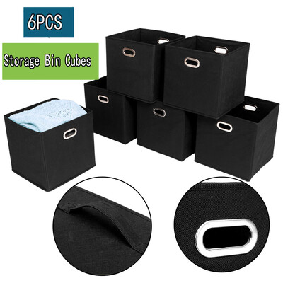 

Set of 6 Cloth Storage Bins Cubes Baskets Containers Black