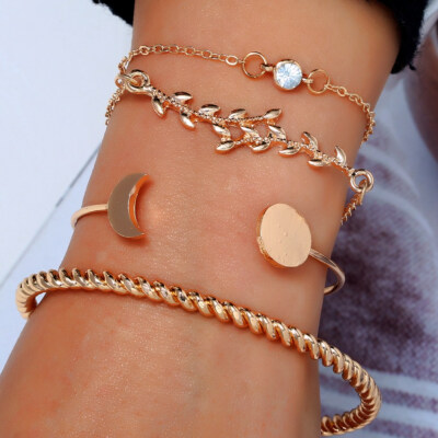 

Gold Charm Bracelet Sets For Women Men Retro Chain Cuff Bracelets Bangles Gift Jewelry