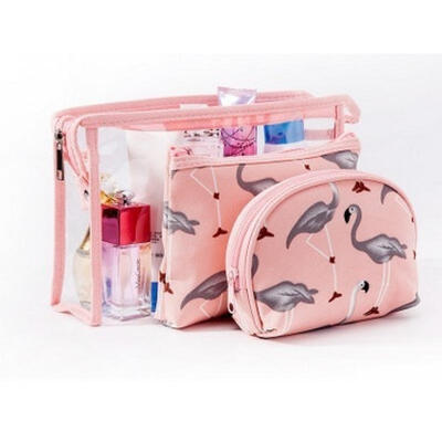 

Cute Flamingo Cosmetics Storage Bag Set For Women Waterproof Transparent PVC Wash Bag Three-piece