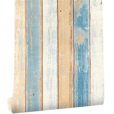 

Tuwaga The Mediterranean Style Retro Wall Sticker PVC 3D Textured Distressed Faux Wood Plank Wallpaper PanelsLength 3m