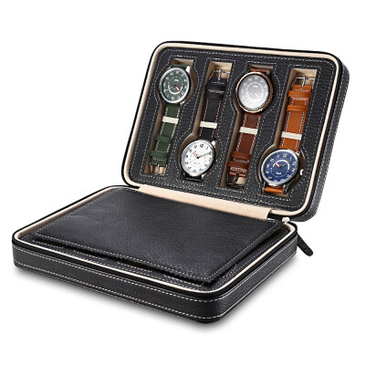 

Portable 8 Grids Watch Case PU Leather Storage Box with Zipper