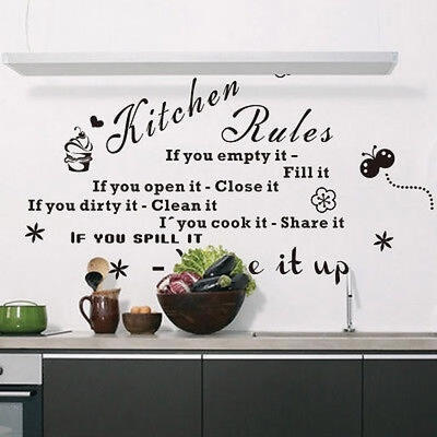 

Motto Our Kitchen Rules Clean Cook Share Quote Art Wall Sticker Decal Room Decor