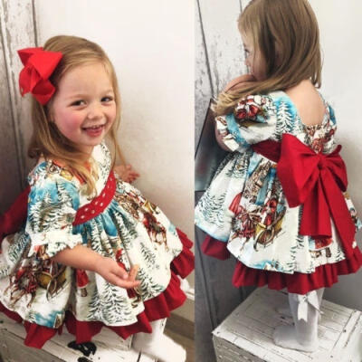 

Newborn Infant Toddler Girls Kids Floral XMAS Santa Claus Flared Party Wedding Birthday Dress Clothes