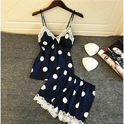 

Sexy Womens Satin Lace Pajamas Set Tank TopShorts Lingerie Sleepwear Nightwear