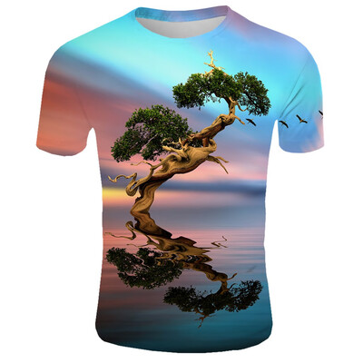 

Toponeto Mens New Summer T-shirt With Round Neck Short Sleeve Blue Flame 3D Printed Top