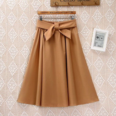 

Women Summer Stretch High Waist A-line Skirt Bow Tie Pleated Midi Skirt Dresses