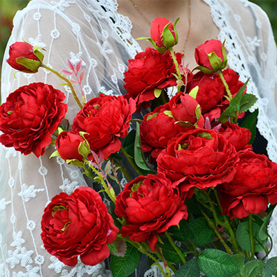 

3Pcsbundle Artificial Peony Flower Bouquet Wedding Party Candy Box Gift Decor