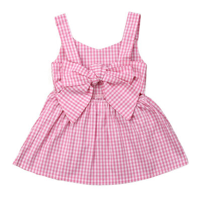 

Toddler Kids Baby Girl Summer Bow-Knot Plaid Party Dress Casual Clothes Hot