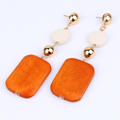 

EK581 New Arrivals Fashion Personality DIY Wooden Geometric Square Round Connection Long Statement Drop Earrings Women Jewelry