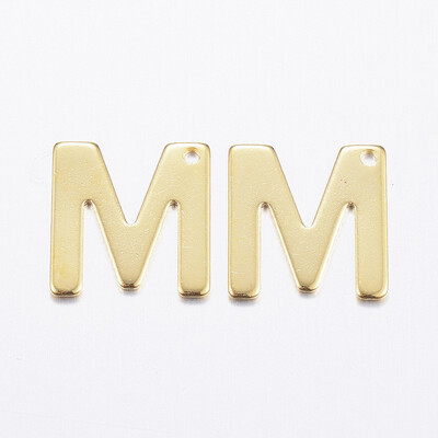 

304 Stainless Steel Charms LetterM Golden 11x105x08mm Hole 1mm