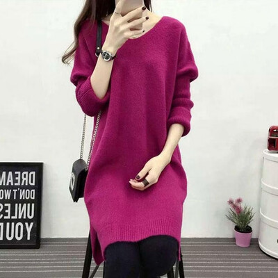

Womens autumn&winter new Korean version of simple pure color double V neck long loose knitted sweater pullovers