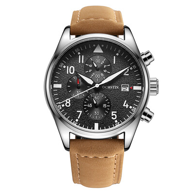 

OCHSTIN 3ATM Water Resistant Fashion Analog Watch Luxury Genuine Leather Strap Trendy Quartz Man Wristwatch with Calendar
