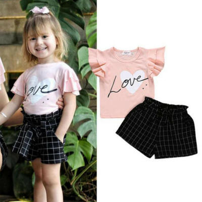 

2PCS Cute Toddler Baby Girl Casual Flying Sleeve Top Black Shorts Sets
