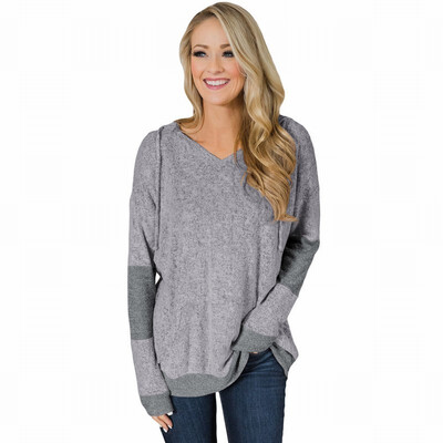 

Loose bottoming shirt womens T-shirt V-neck long-sleeved hooded hood