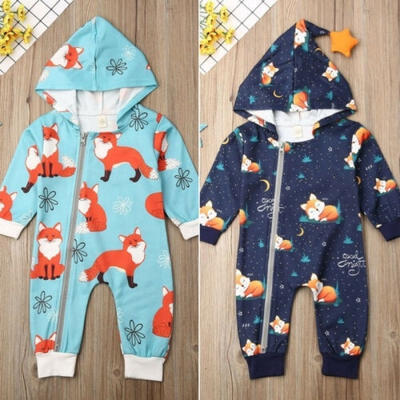 

Newborn Kids Baby Boy Girl Long Sleeve Fox Zipper Hooded Romper Jumpsuit Outfits