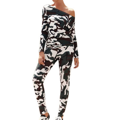 

Fashion New Long Sleeve Off-the-shoulder Camouflage Two-piece Suit
