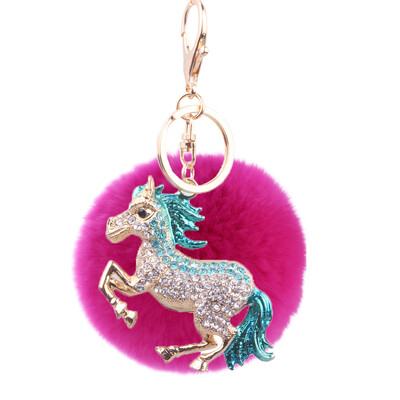 

Keychain inlaid color diamond three-dimensional pony rabbit fur ball handbags accessories car key chain