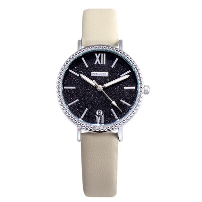 

Fashion Women Brilliant Starry Night Black Dial Quartz Watch Student Calendar Alloy Case PU Leather Band Wrist Watch