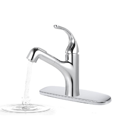 

Bar Sink Faucet Single-Hole Single-Handle Pull-Out Sprayer Bathroom Faucet with Dual Spray in Chrome Lead-Free