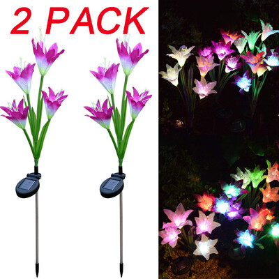 

〖Follure〗2 Pcs Lily Flower Solar Powered Garden Stake Lights Artificial Flowers LED Light