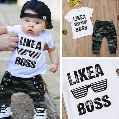 

2PCS Casual Toddler Baby Boys Hip Hop Tops T-shirt Camo Pants Outfits Set Clothes