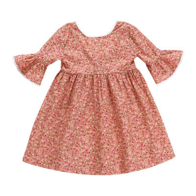 

Cute Kids Girls Clothes Flare Sleeve Floral Print Dress Children Outfits