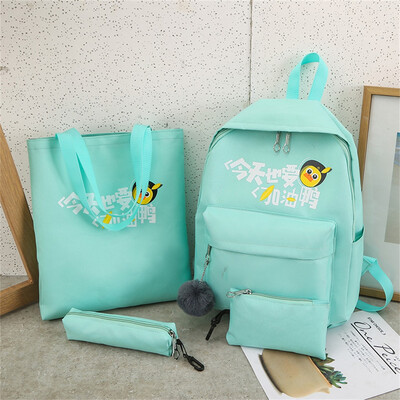 

Tailored Cartoon Alphabet Student Backpack Casual Large Capacity Travel 4 Piece Set