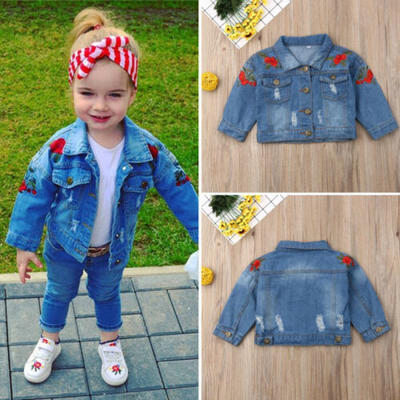 

Fashion Toddler Baby Girl Denim Jacket Outwear Long Sleeve Embroidery Coat Top