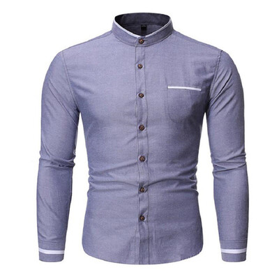 

Tailored Fashion Men Solid Business Casual Stand Collar Long Sleeve Shirts