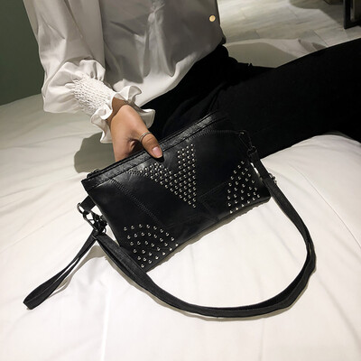 

Tailored Women Clutch Bag Casual Sheepskin Stitching Rivet Shoulder Messenger Bag