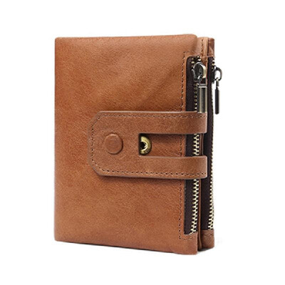 

Vintage Male Purse Coin Bag Short Money Bags Double Zipper Mens Wallet Leather Card Holder Wallets