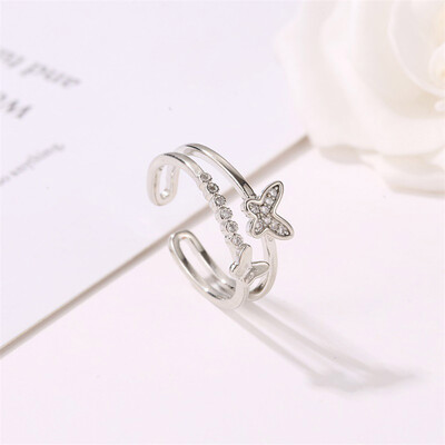 

Fashion Crystal Double Butterfly Open Rings Rhinestone Zirconia Wedding Rings For Women Gift Jewelry